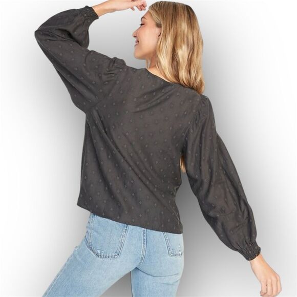 Old Navy Long-Sleeve Clip-Dot Peasant Blouse, Long Puff Sleeves Women’s Large - Picture 1 of 9